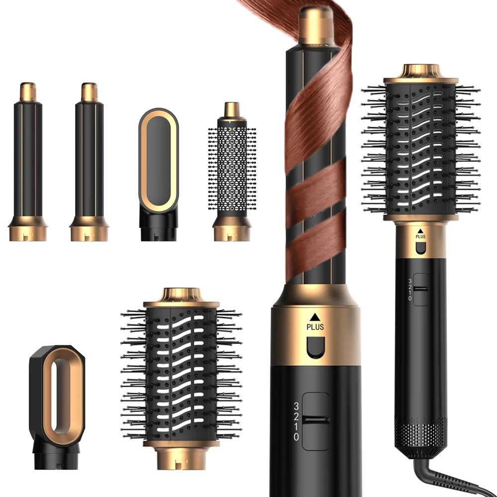 6 in 1 Multifunctional Hair Tool Blow Dryer Curler Ionic Hot Air Brush Straightener with Detachable Head