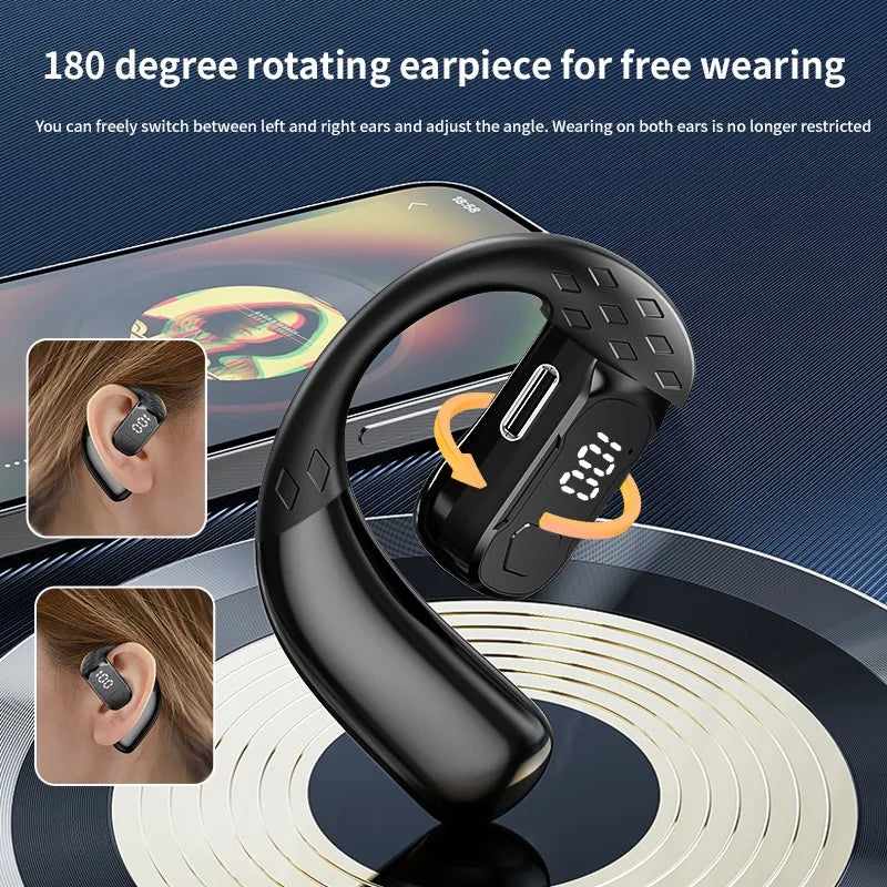 Wireless Headset 180° Rotation Adjustable Left Right Open Bluetooth 5.4 Ear Universal Earphone Mic Sport Business Music Ear-Hook
