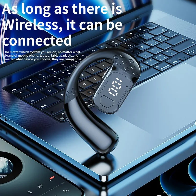 Wireless Headset 180° Rotation Adjustable Left Right Open Bluetooth 5.4 Ear Universal Earphone Mic Sport Business Music Ear-Hook