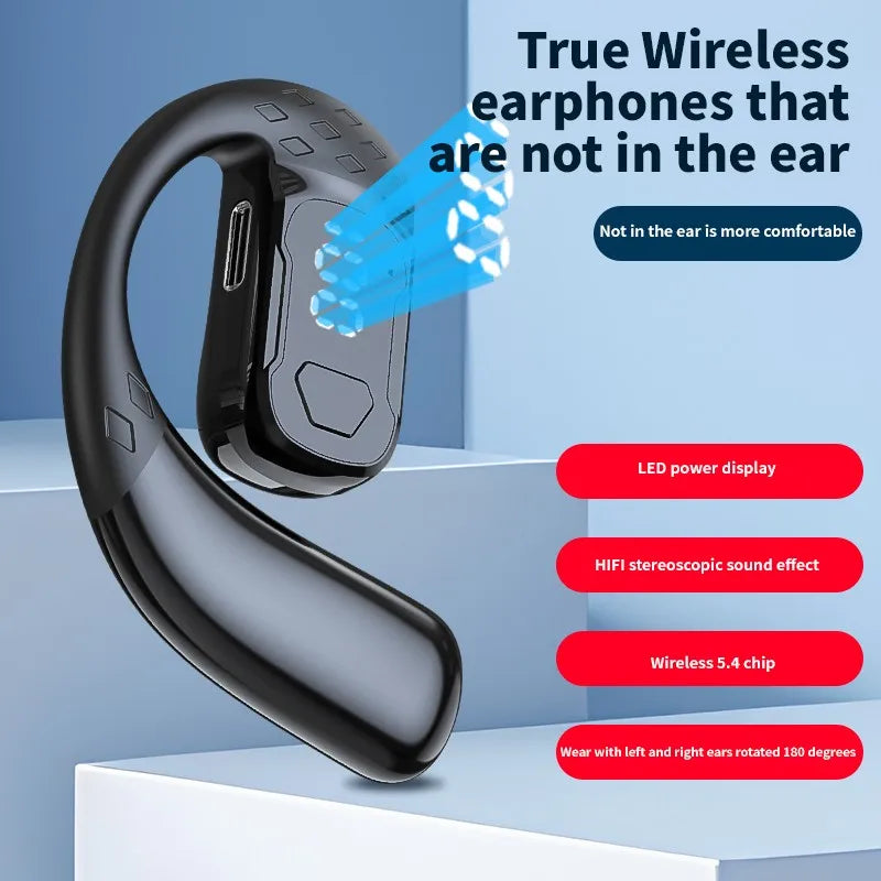 Wireless Headset 180° Rotation Adjustable Left Right Open Bluetooth 5.4 Ear Universal Earphone Mic Sport Business Music Ear-Hook