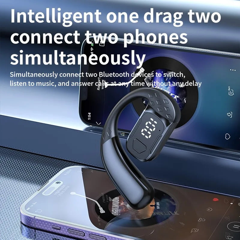 Wireless Headset 180° Rotation Adjustable Left Right Open Bluetooth 5.4 Ear Universal Earphone Mic Sport Business Music Ear-Hook
