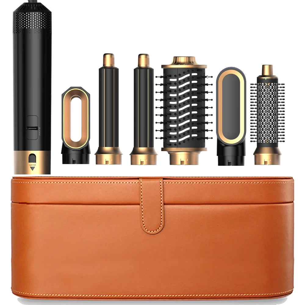 6 in 1 Multifunctional Hair Tool Blow Dryer Curler Ionic Hot Air Brush Straightener with Detachable Head